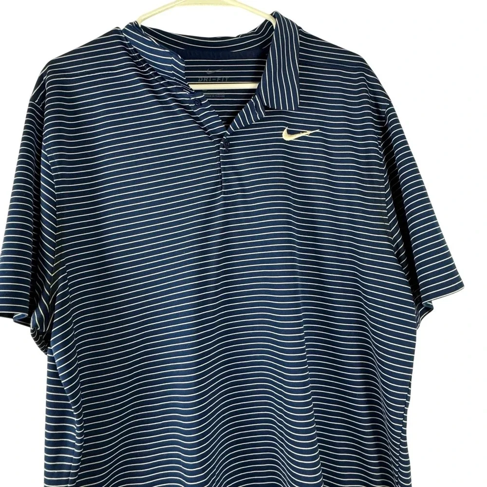 Nike Golf Polo Shirt Men Navy Dri-Fit Striped XL Athletic Activewear Outdoor